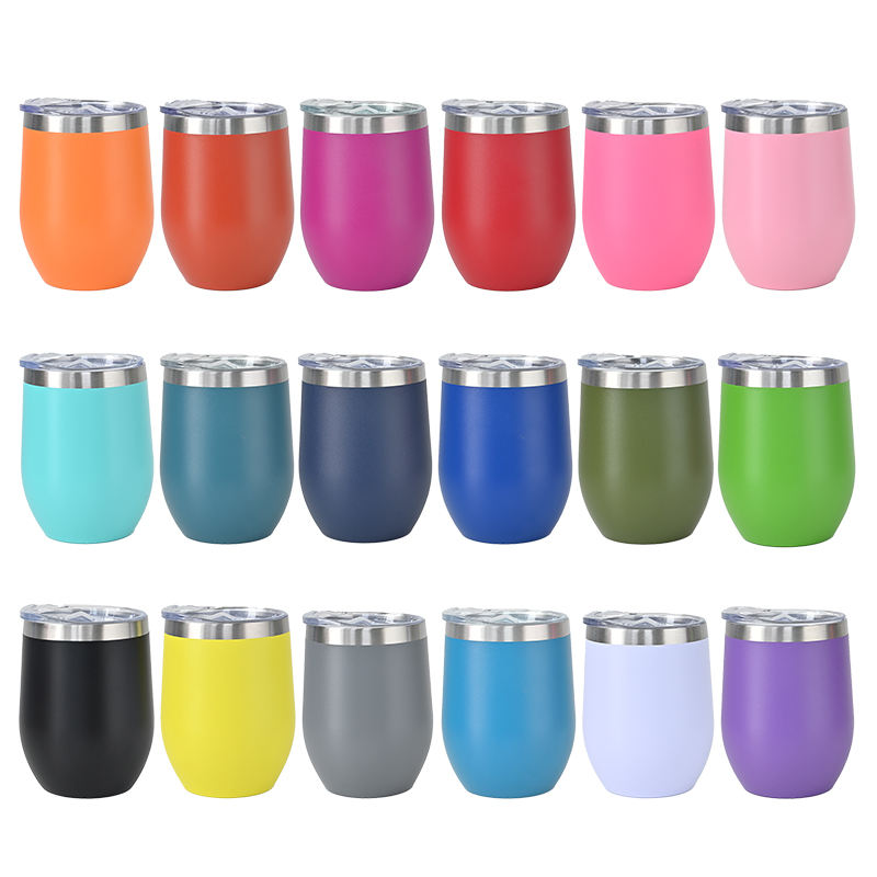 Hot Stainless Steel Stemless wine glass stainless steel Insulated Reusable Egg Wine Tumbler Cup With Lid